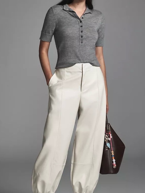 Maeve Pants - Maeve Wide-Leg Balloon Hem Faux Leather Trousers